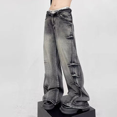 Threebooy Autumn Korean Retro Blue Design Jeans Men'S Loose Straight Leg Pants Fashionable Wide Leg Pants Casual Pants