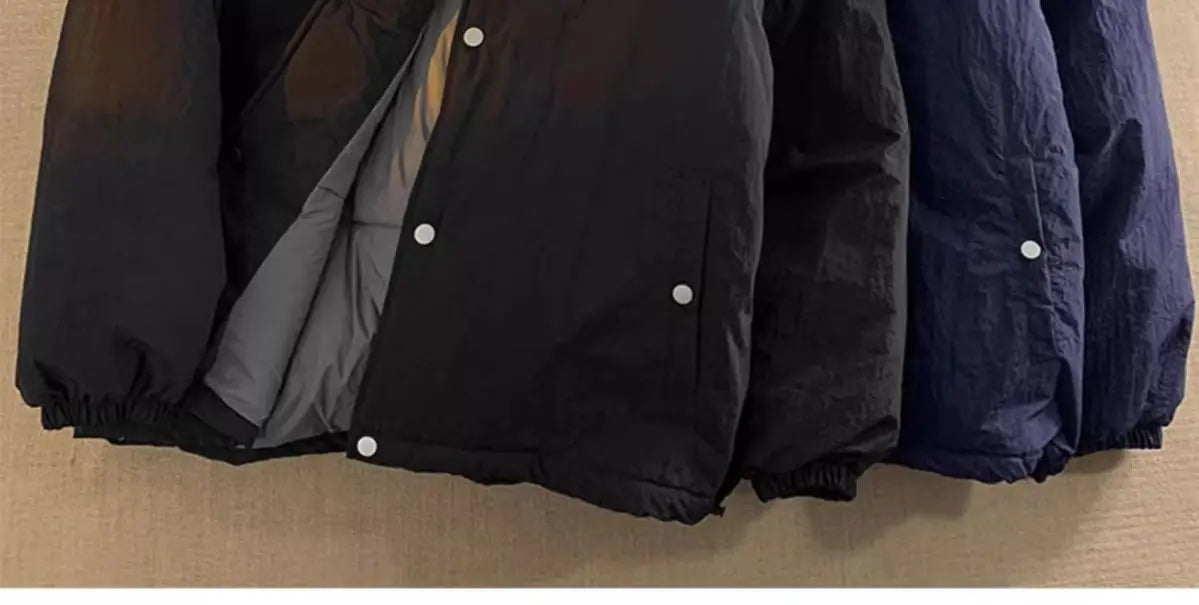 Threebooy Thickened Winter Parkas Japanese Large Size Retro Workwear English Letters Padded Coat Loose Lapel Warm Button Up Coat