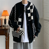 Threebooy Vintage Plaid Knitted Sweater Men Checked Cardigan Male Y2K Sweaters Men's Winter Harajuku Japanese Streetwear Hip Hop