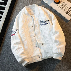 Threebooy Men's Pilot Jacket Retro Vibe Buttons Baseball Jackets Male Spring Autumn Single-breasted Stand Collar Long Sleeves Letter Tops