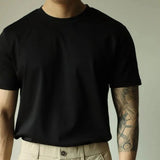 Threebooy Mens Basic Cotton Sports Casual T-Shirt 2024 New Genderless Versatile Simple Retro Solid Color Slim Round Neck T-Shirt Unisex