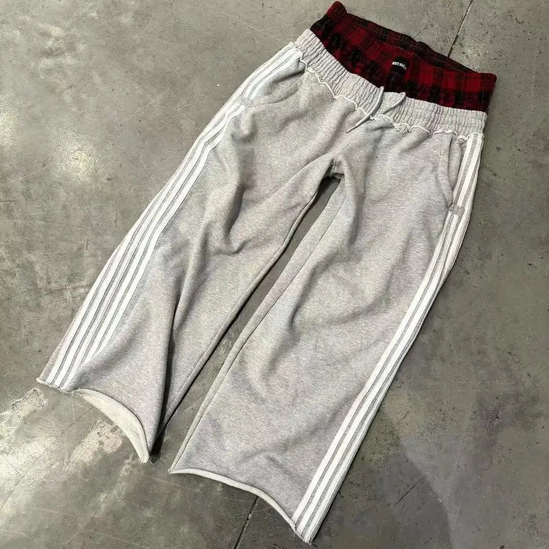 Threebooy Baggy Pants Double Layer Straight Pants Y2k Side Striped Sweatpants Men's and Women's Loose Wide-leg Trousers Cargo Pant Sets
