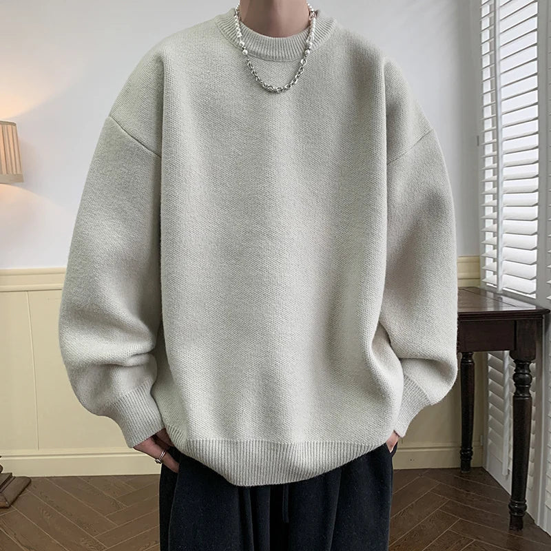 Threebooy Winter Sweater Men Warm Solid Color Casual Oversized Knit Pullover Men Korean Loose Round Neck Sweater Mens Jumper Clothes M-3XL