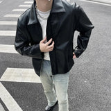 Threebooy Retro Distressed Short Jacket Double Layer Leather Casual Turn-Down Collar Coat