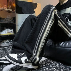 Threebooy Striped Autumn And Winter Trousers Straight Male Sports Pants Corduroy Men's Sweatpants Designer Aesthetic Hot Aesthetic Hot Gym