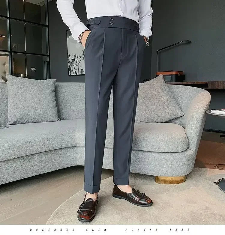 Threebooy Nadir Coffee Color Men's Trousers Classic Trendy Paris Button Single Pleat Slims Smooths Your Silhouette Business Casual Pants