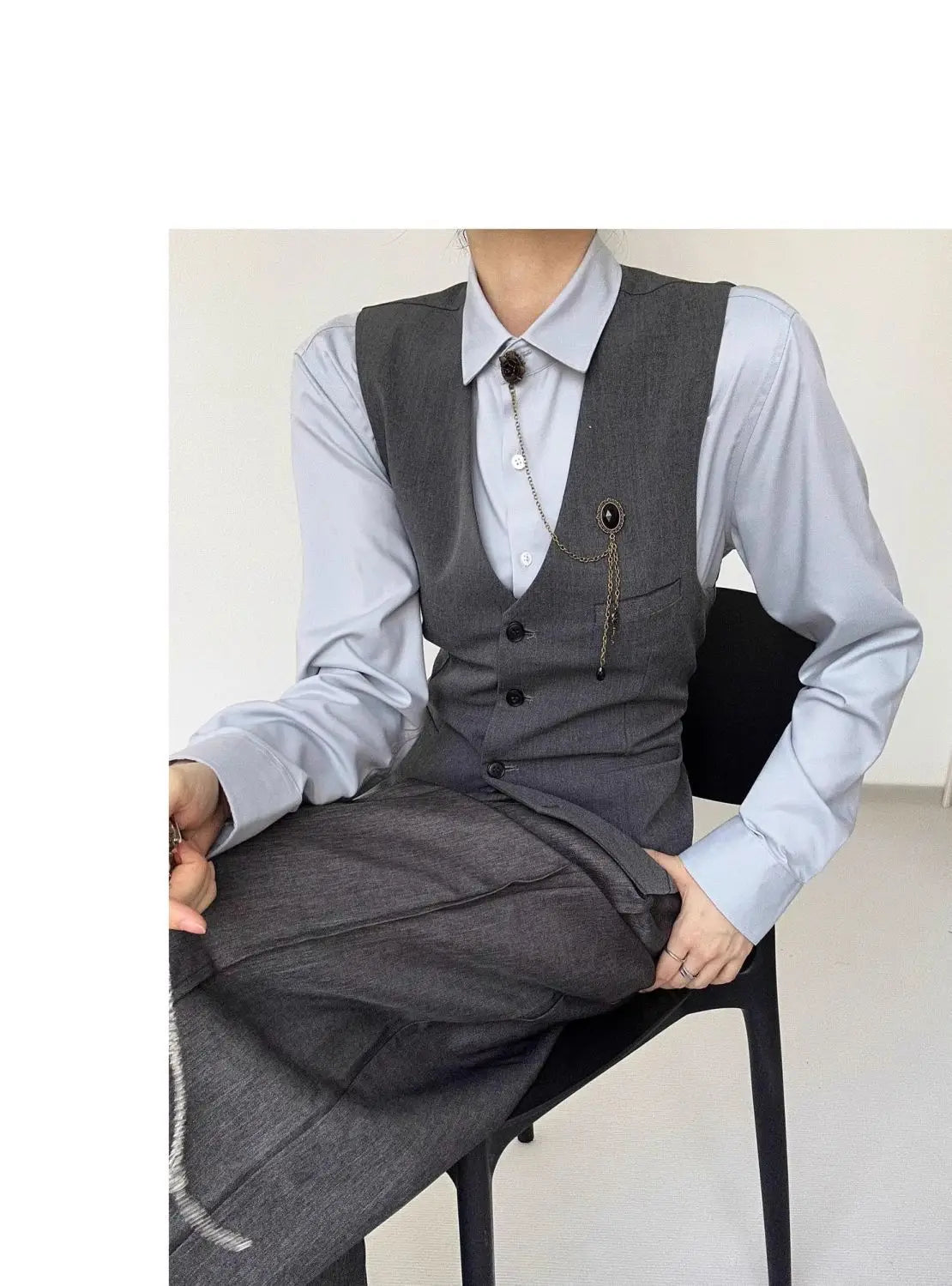 Threebooy High-end Black Gray Suit Vest Fashion Men Women Same Neutral Style Slim Business Casual Blazer Vest Urban Streetwear