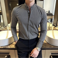 Threebooy  Stand Collar Luxury Shirts For Men Clothing High Quality Camisa Masculina Slim Fit Mens Dress Shirts Formal