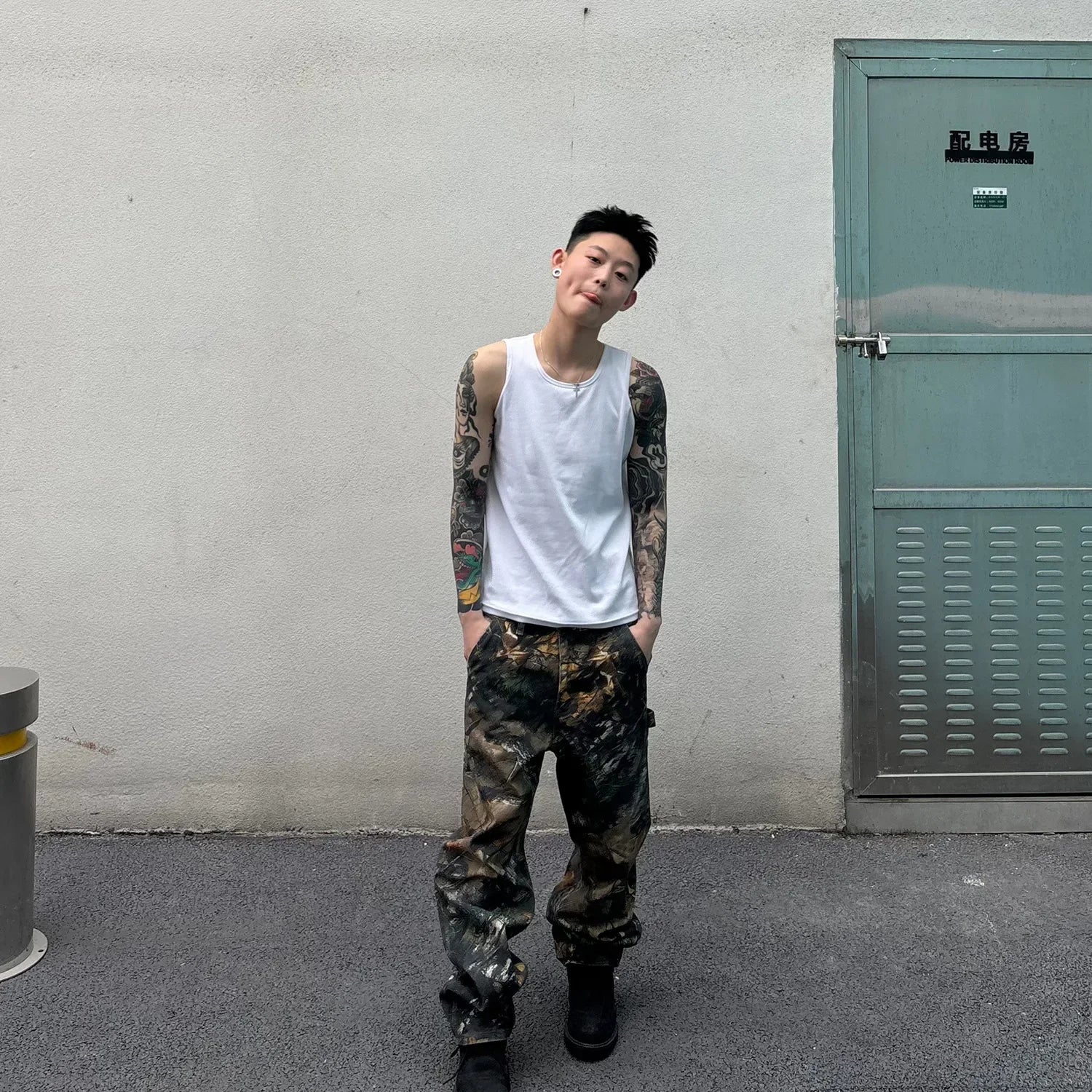 Threebooy Y2K Fashion Branching Pattern Baggy Stacked Cargo Pants Men Clothes Camouflage Hip Hop Long Trousers