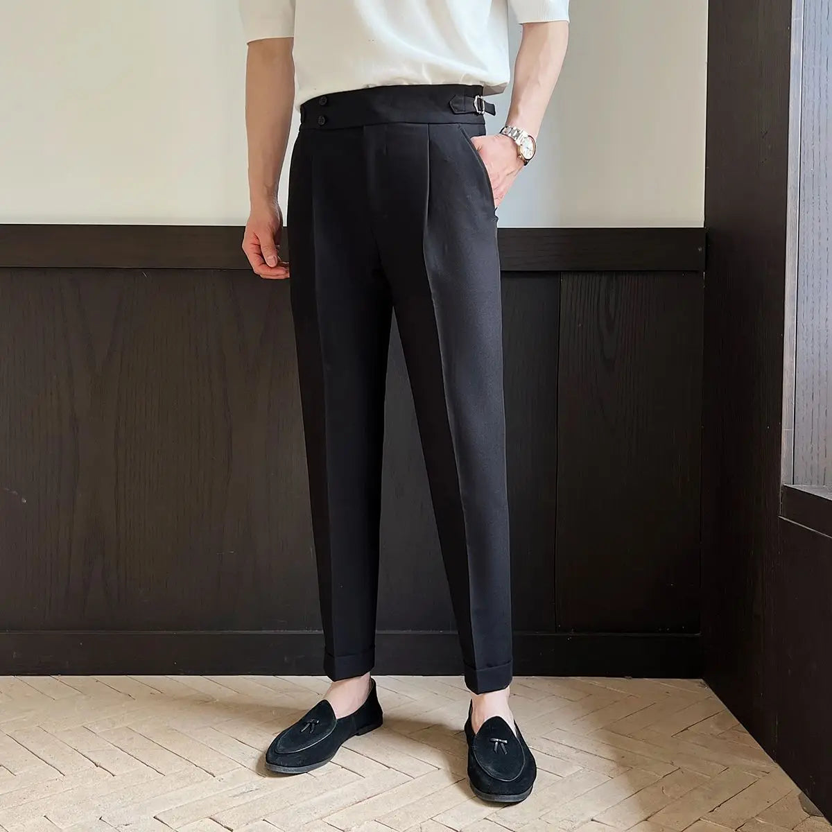 Threebooy  Men's High-waisted Trousers Autumn Winter New Style Trousers Casual Pants Fashionable Handsome Slim Straight Suit Pants