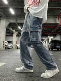 Threebooy Unisex Workwear Jeans Men Hip Hop Streetwear Denim Pants Spring Autumn Chic Hong Kong Style Wide Leg Straight Trousers