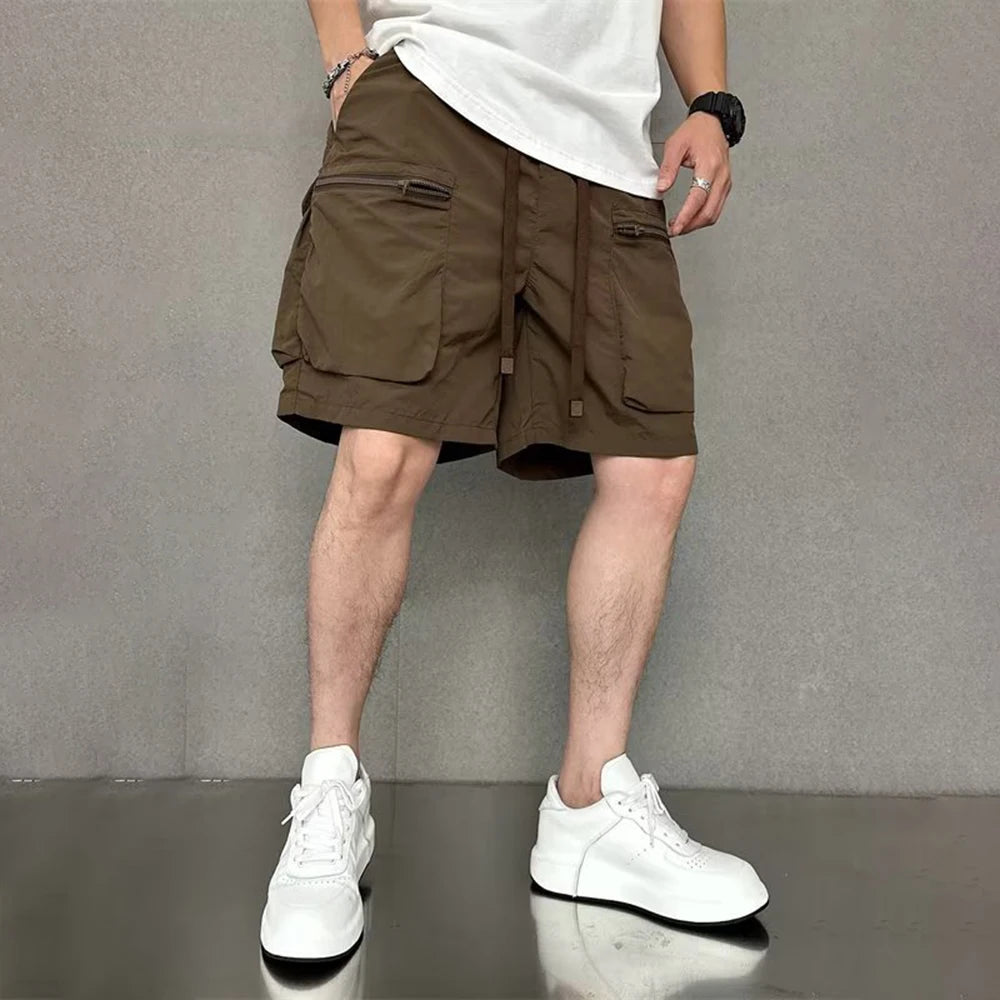 Threebooy Mens Casual Cargo Shorts Fashion Hip-Hop High Street Solid Color American Loose Spring And Summer New Style Half Trousers