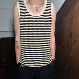 Threebooy Striped Knitted Summer Tanks Tops Men's O-Neck Korean Knitwear Shirts Sleeveless Streetwear Loose Top Vintage Cropped Sexy