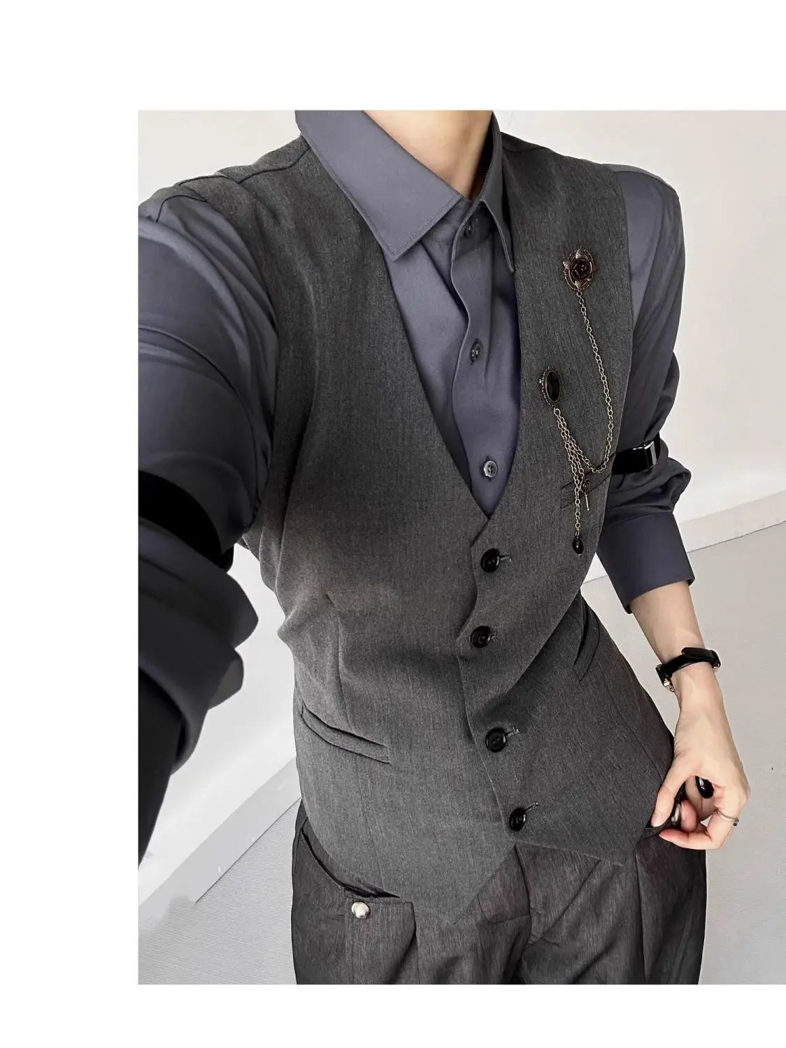 Threebooy High-end Black Gray Suit Vest Fashion Men Women Same Neutral Style Slim Business Casual Blazer Vest Urban Streetwear