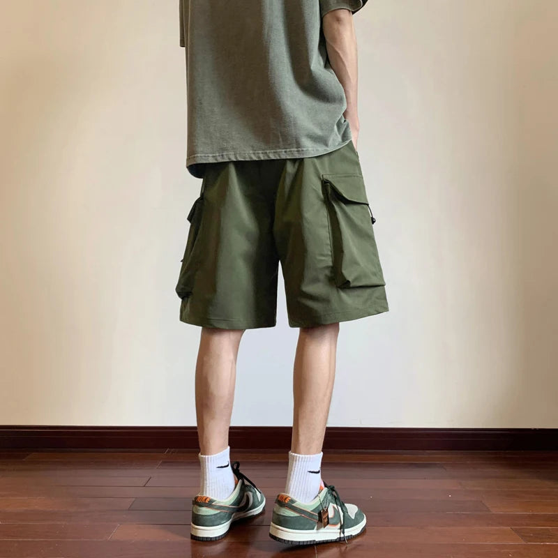 Threebooy  American Cargo Shorts Street Functional Shorts Hip-hop Loose Pocket Strike Pants Men's Outdoor Work Shorts Straight Sports Urban