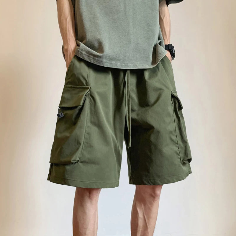 Threebooy  American Cargo Shorts Street Functional Shorts Hip-hop Loose Pocket Strike Pants Men's Outdoor Work Shorts Straight Sports Urban