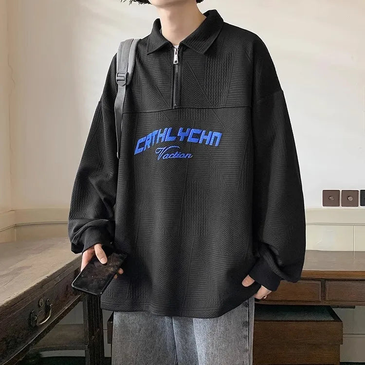 Threebooy Sweatshirt Men's Autumn American Trendy High Street Heavy Spring Autumn Style Boy Casual Lapel Japanese Polo Shirt Men's Wear