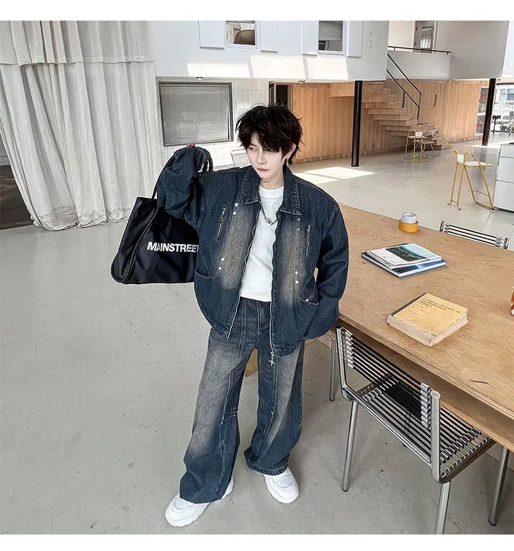 Threebooy Men's Vintage Washed Denim 2-Piece Set