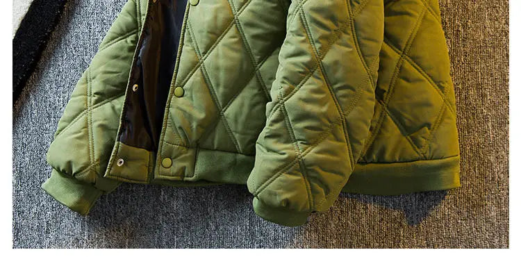 Threebooy Men's Parkas Rhombus Padded Cotton Winter Thickened Retro Casual Baseball Uniforms Warm Coat Stand Collar Single-breasted Coats