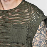 Threebooy Green Knit Mesh Vest Men Transparent Sexy Men's Tank Tops Red See Through Men's Clothing Sleeveless Tee Streetwear