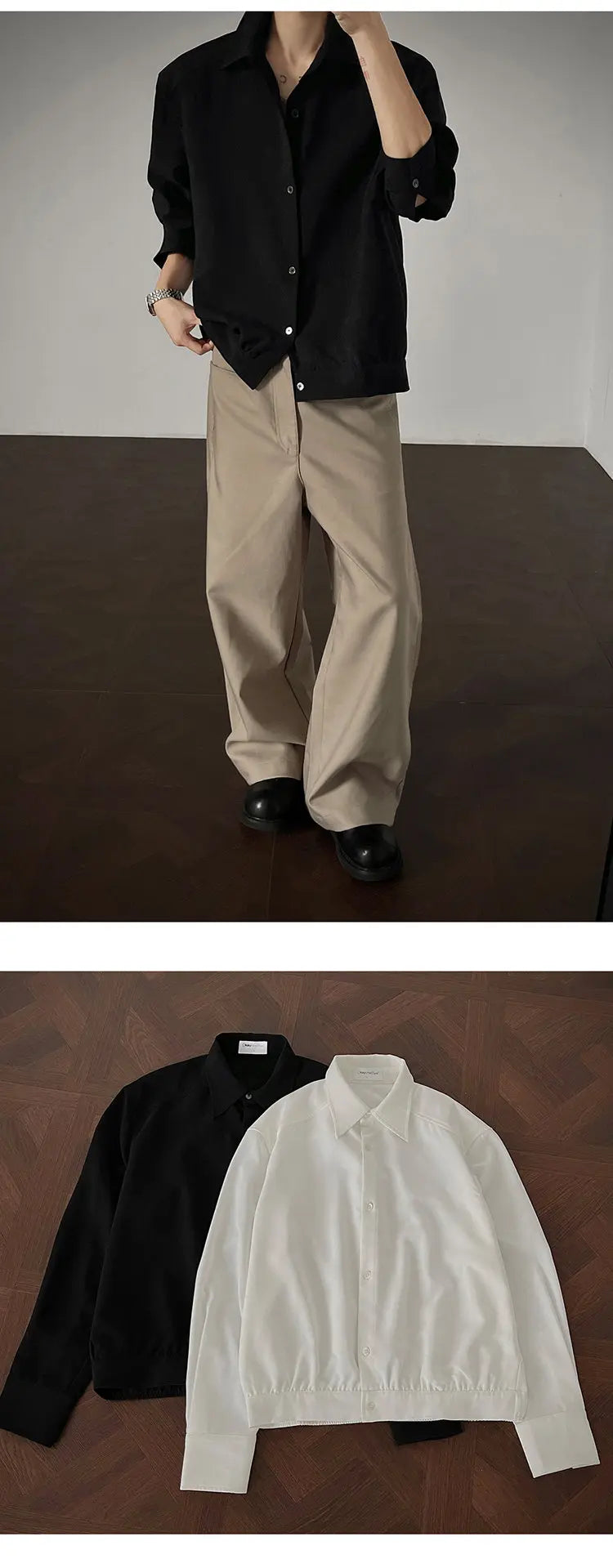 Threebooy Shirt men Korean Style Loose Fit Square Neck Plain Color Long Sleeve Shirt Man Autumn New Trendy Youth Dance Shirts Oversized