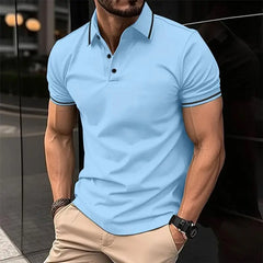 Threebooy  Summer Men Polo T-Shirt Men Casual Polo Shirt Male Short Sleeves Tops Tees Men Stripe Pattern Print Button T Shirt