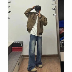Threebooy American Retro Multi-zipper Design Jacket for Men Women Autumn High Street All-match Bomber Coat Baseball Collar Zipper Jacket