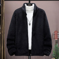 Threebooy  Double-sided Velvet Jacket Men Autumn Winter Short Plus Velvet Warm Long-sleeved Polar Fleece Top
