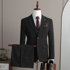 Threebooy  A stylish and cool striped casual business three-piece suit set for the autumn , a high-quality wedding suit