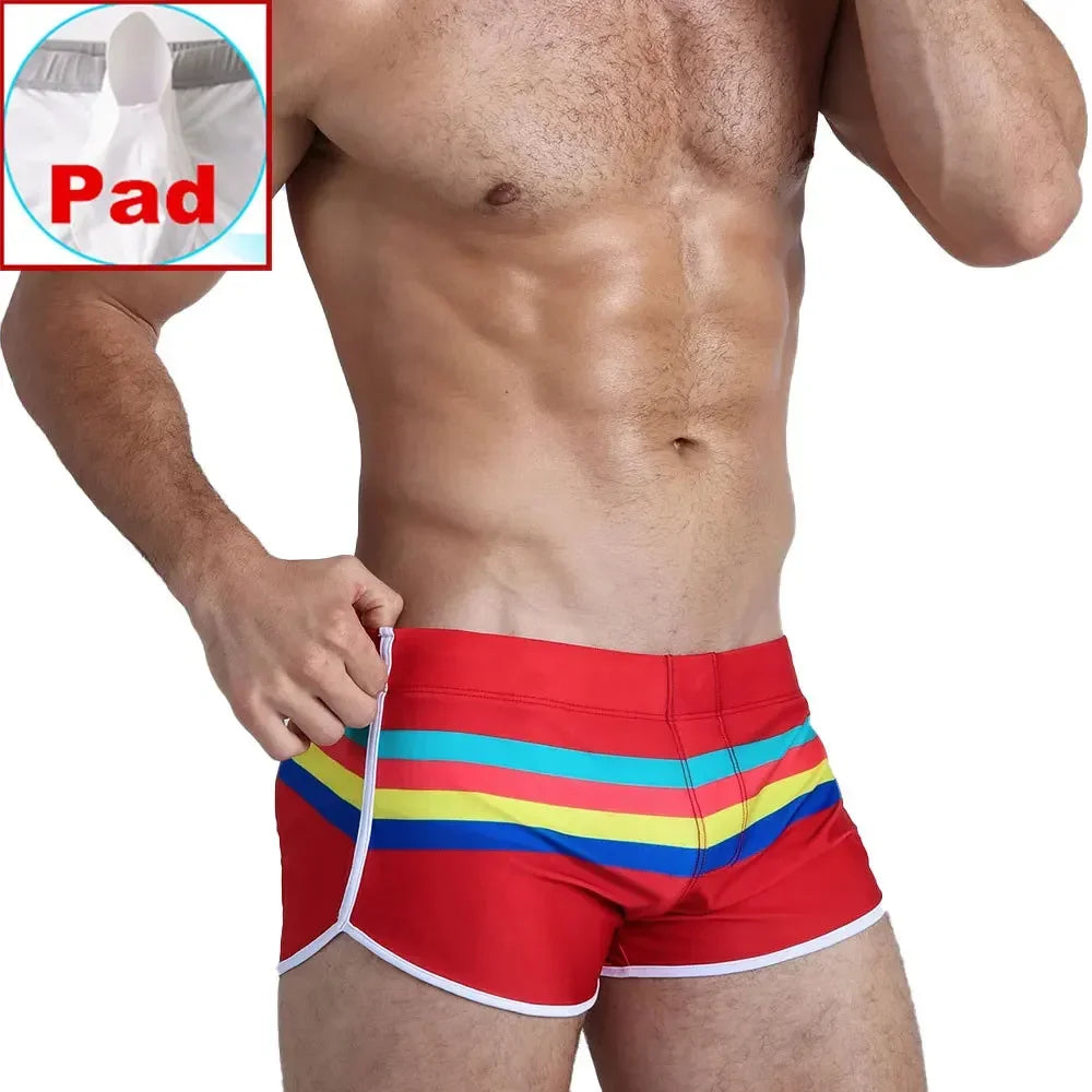 Threebooy  Mens Swimsuit Swim Trunks Strip Swimwear Surf Beach Shorts Quick Dry Brief Boxer Bathing Suits Beachwear Boardshort Underwear
