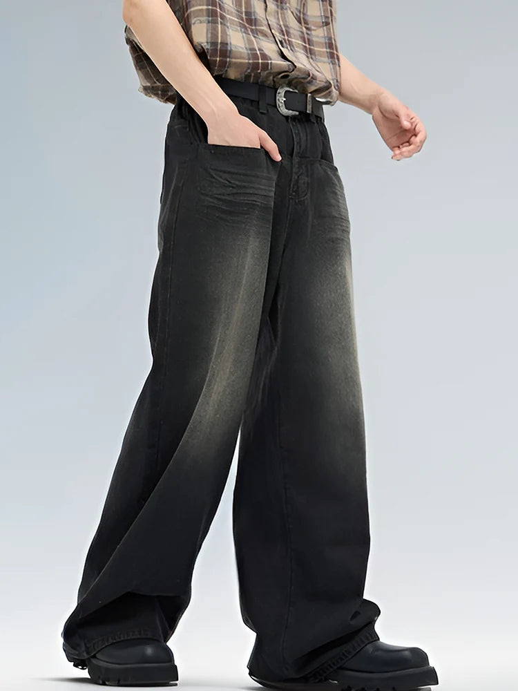 Threebooy  Male Classic America Hip Hop Rap Jeans Wide Leg Youth Popular Jeans Men Straight Leg Retro Loose Trousers Oversized Denim Pants