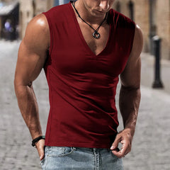 Threebooy  Summer Men's Solid Color V-Neck Tank Tops Casual Breathable Sleeveless T-Shirt Men Fitness Sports Vest Male Outdoor Jogging Tops