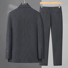 Threebooy  Men's  2 Piece Suit Double Breasted Fashion Striped Wedding Gentleman Business Light Luxury Banquet Suit