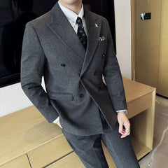 Threebooy  Luxury Men s Tuxedo Suits 3 Piece Set Slim Fit Bead Decoration One Button for Wedding Groom Business Dinner Prom