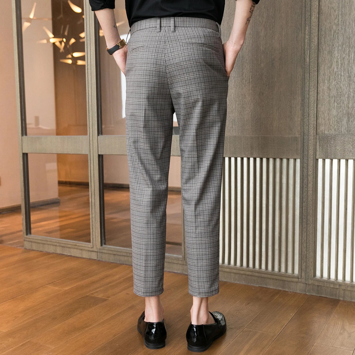 Threebooy Spring Business Casual Pants Korean Version Nine Pants Fashion Man Plaid Trousers Men High-Quality Social Slim Suit Pants