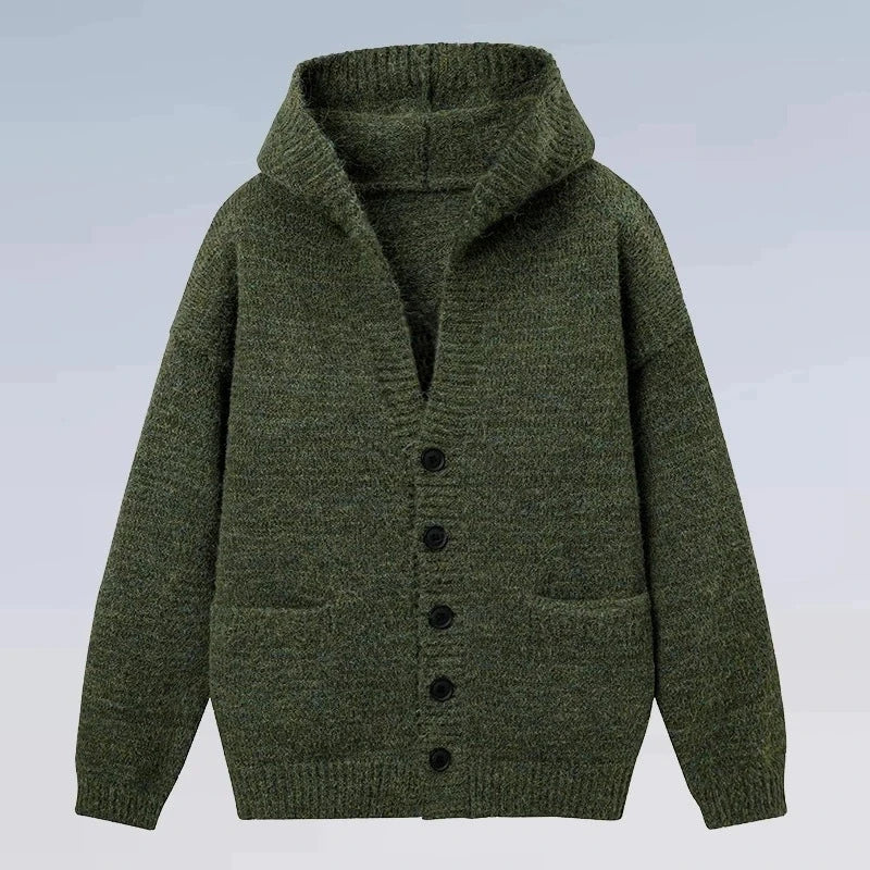 Threebooy Winter Men's Hooded Cardigan Japanese Retro Loose Button-down Knitted Sweater Coats Premium Quality Long Sleeve Pocket Hoodies