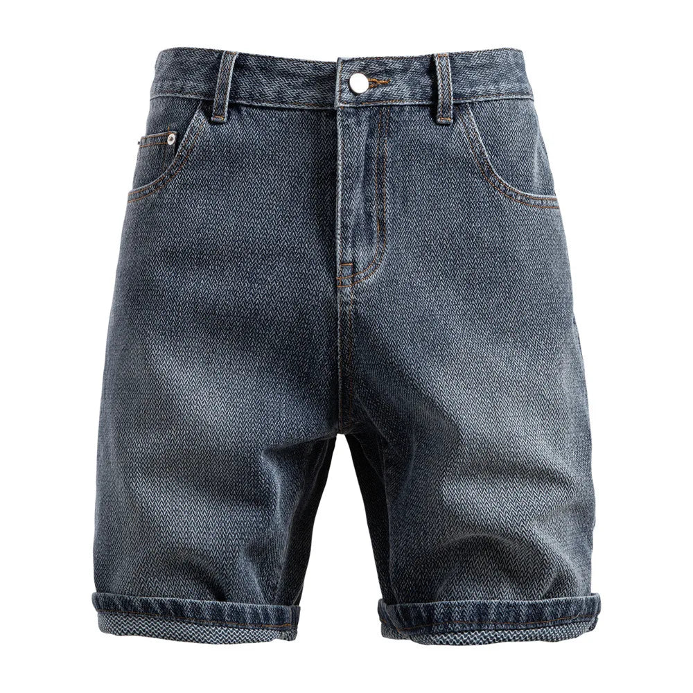Threebooy Summer New Chic Men Slim-fit Denim Shorts Light Luxury Stylish Vintage American Style Urban Fashion Leisure Straight Half-pants