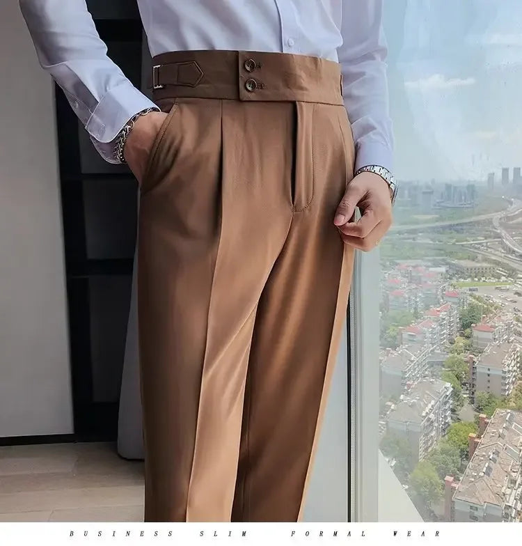Threebooy Nadir Coffee Color Men's Trousers Classic Trendy Paris Button Single Pleat Slims Smooths Your Silhouette Business Casual Pants