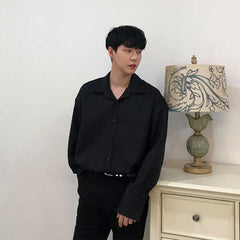 Threebooy Double Collar Long Sleeve Shirt Men White Shirt Vintage Wine Red Shirts Men Korean Comfortable Blouse Casual Loose Lapel Shirt