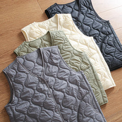 Threebooy  Windproof Waterproof Autumn Padded Vest Inner Imitation Wool Quilted Cotton Fluffy Warm Lightweight V-neck Vest Cotton Waistcoat