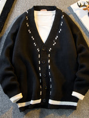 Threebooy Vintage Preppy Sweater High-end Light Mature Style V-neck Cardigan Men Winter New High-end Handsome Pullover Men's Jacket Urban