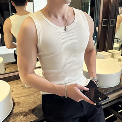 Threebooy Men's casual summer T-shirt Vest  Male slim fit fashion High quality Striped tight Vest