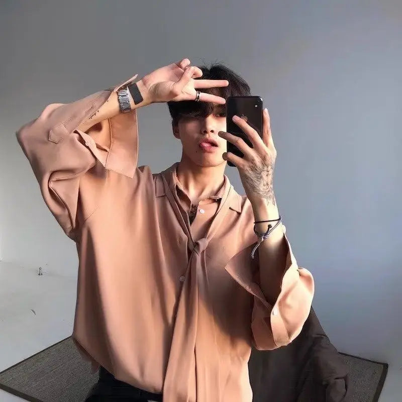 Threebooy Japanese Fashion High-end White Shirts Men Women Korean Version 2025 New Trendy Design Solid Color Handsome Long-sleeved Tops