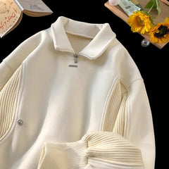Threebooy American autumn and winter street fashion personalized stand up collar half zipper couple loose retro casual Harajuku top y2k