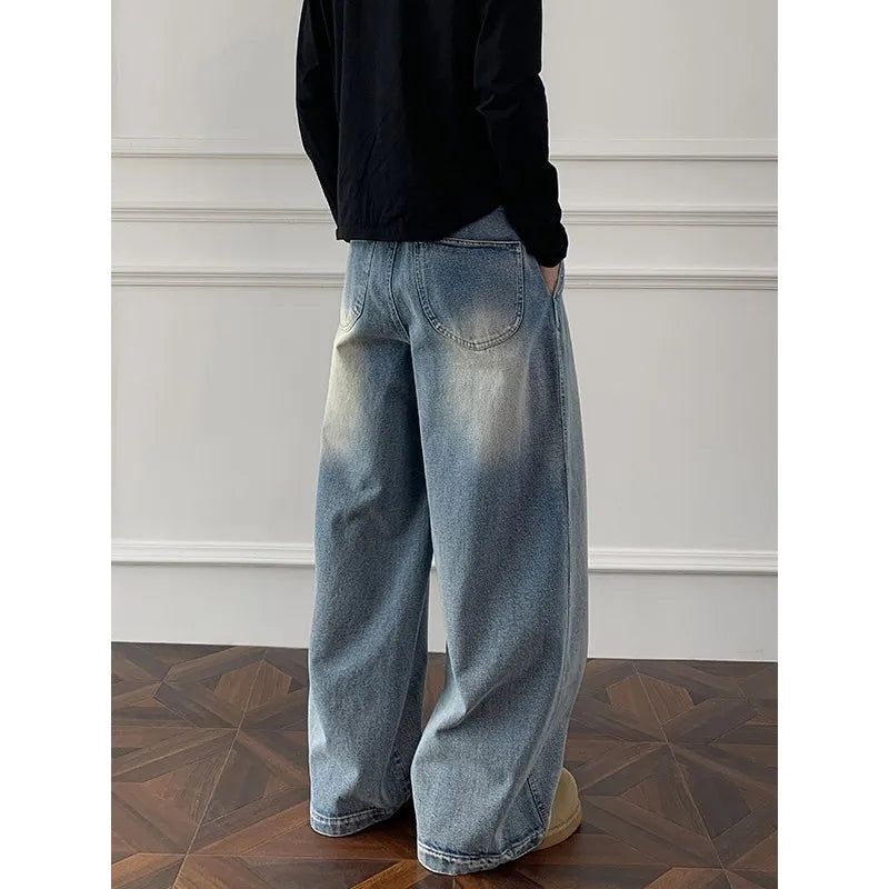 Threebooy Jeans men Wash Light Blue Relaxed Fit 2025 New Arrival High Quality Distressed Denim Pants Men Streetwear Fashion Youth Casual