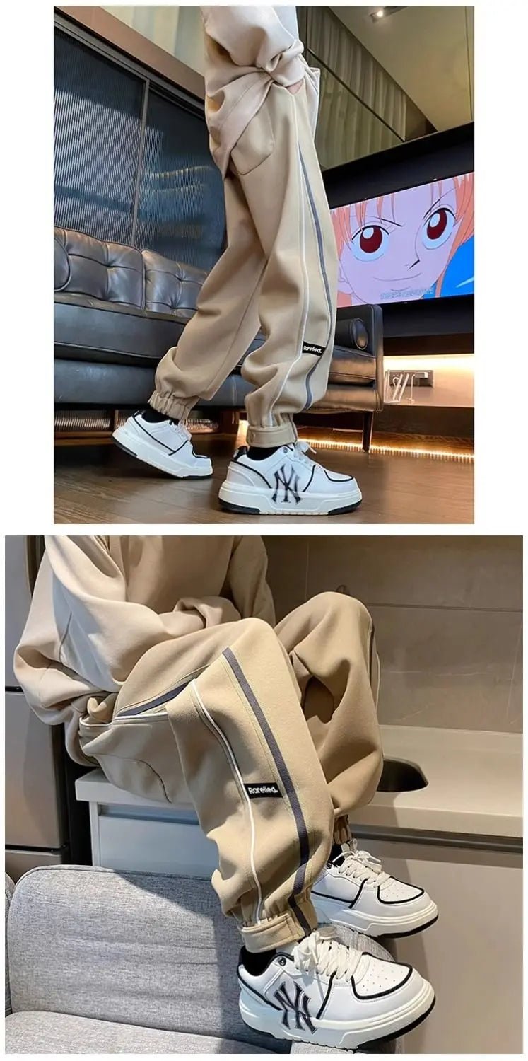Threebooy Hong Kong Style Street Pants Spring and Autumn Style Personalized Spliced Trousers Youth Trendy College Style Versatile Trousers