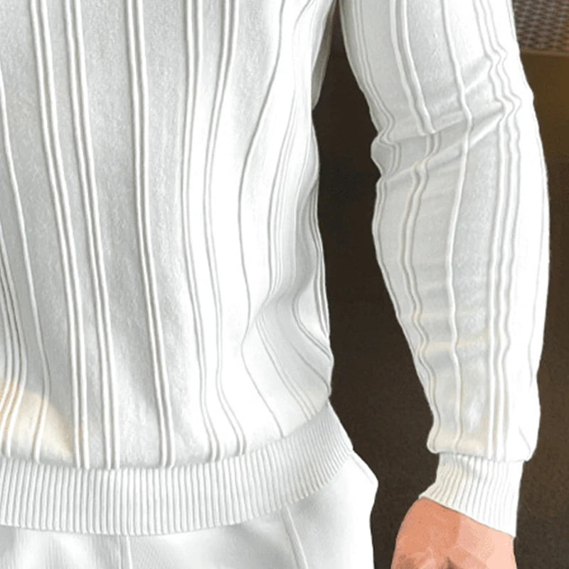Threebooy  New American Chic Men Polo Sweater Light Luxury Trendy Fitness Knit Solid Color Pullover Leisure Slim-fit Long Sleeve Knitwear