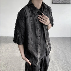Threebooy New Personality design young shirt Single Breasted Men's Shirt Casual Fashion Solid Color  Men Shirts Slim Shirt Men