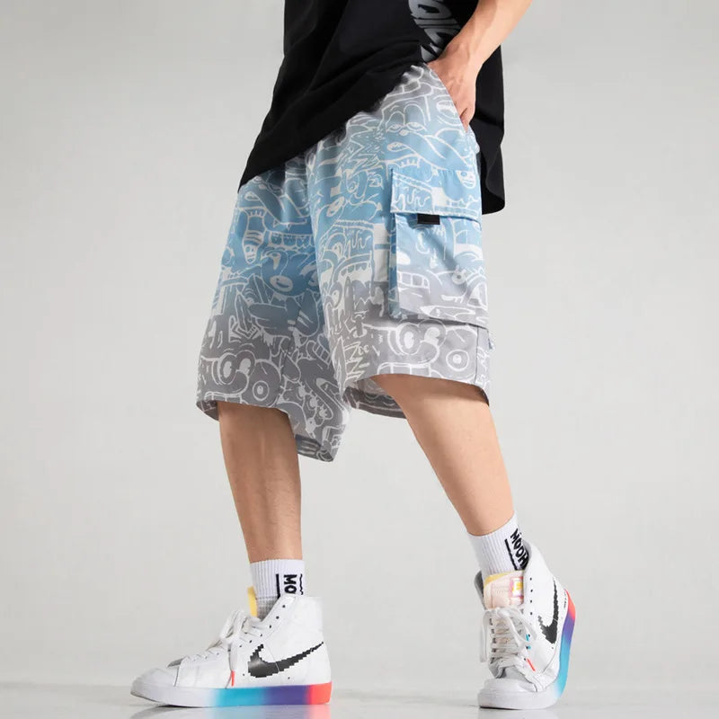 Threebooy Summer Fashion Trend Men'S Shorts Versatile Tie-Dyeing Color-Blocking Casual Shorts Ice Sports Pants