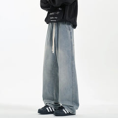 Threebooy New Men's Jeans Washed Jeans Pants Unisex Drawstring Denim Pants Male Streetwear Korean Straight cylinder loose Cowboy Trousers